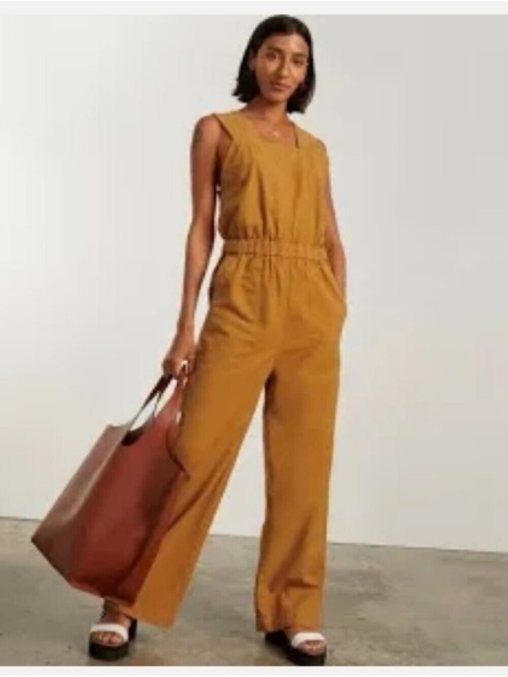 EVERLANE | Fatigue Apron Jumpsuit cotton-linen blend mustard Yellow Sz 6